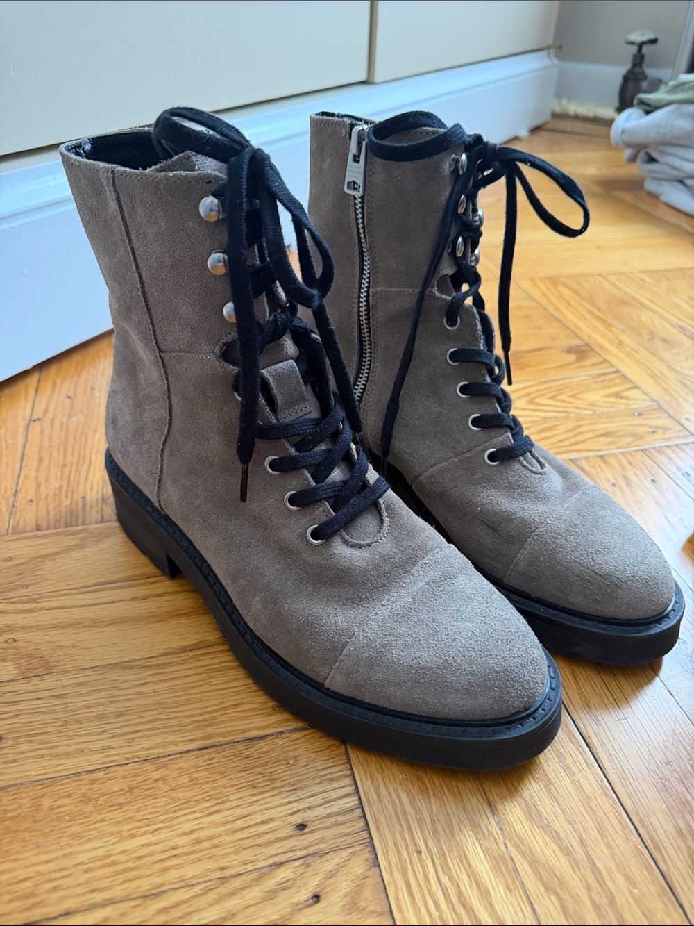 All Saints Women's Dusty Suede Lace-Up Combat Boots- size 9